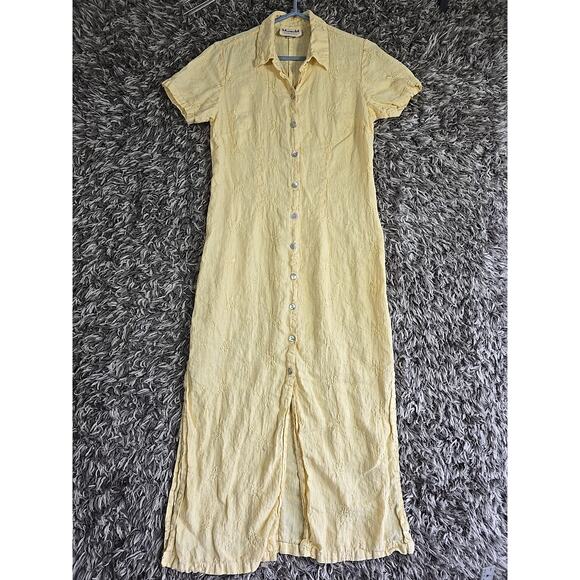VTG Museum USA Yellow Womens Cottagecore 100% Linen Button Down Dress Sz M - Picture 1 of 6